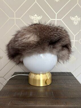 Indigo Fox Fur Trim Knitted Beanie